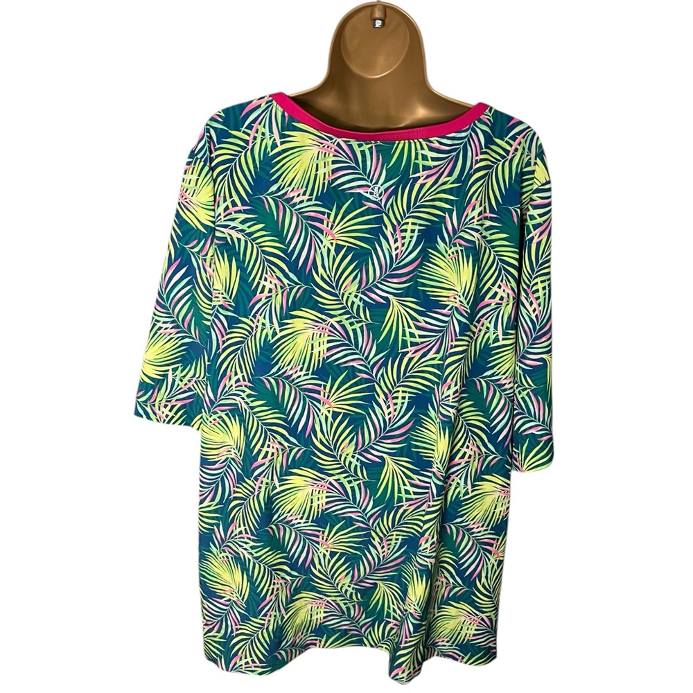 Lands’ End Women’s Plus Size Elbow Sleeve 365 Tunic Top Green Print 3X - Picture 2 of 3